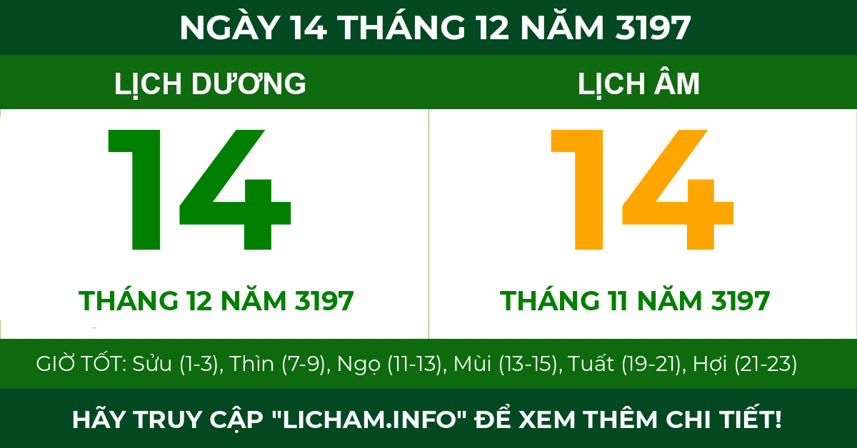 lịch âm ngày 14 tháng 12 năm 3197