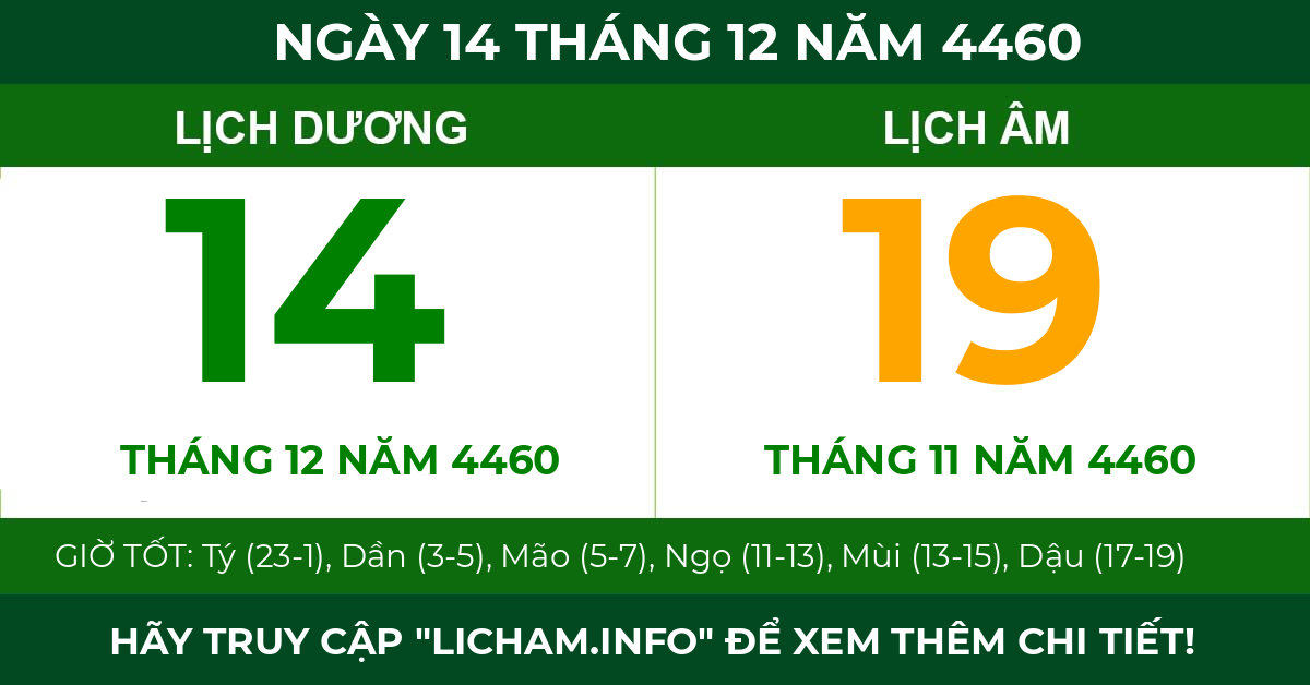 lịch âm ngày 14 tháng 12 năm 4460
