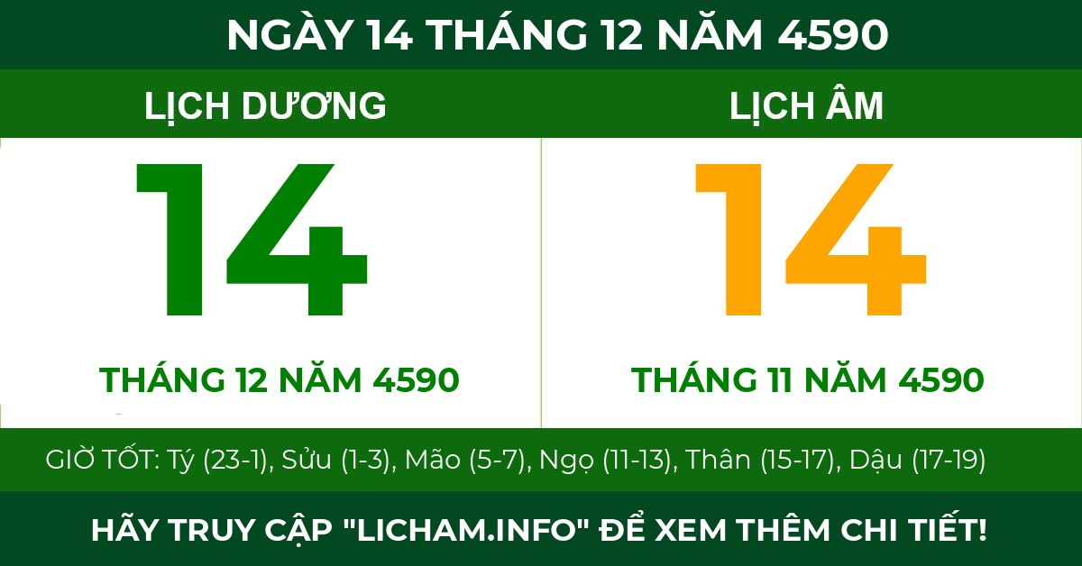 lịch âm ngày 14 tháng 12 năm 4590