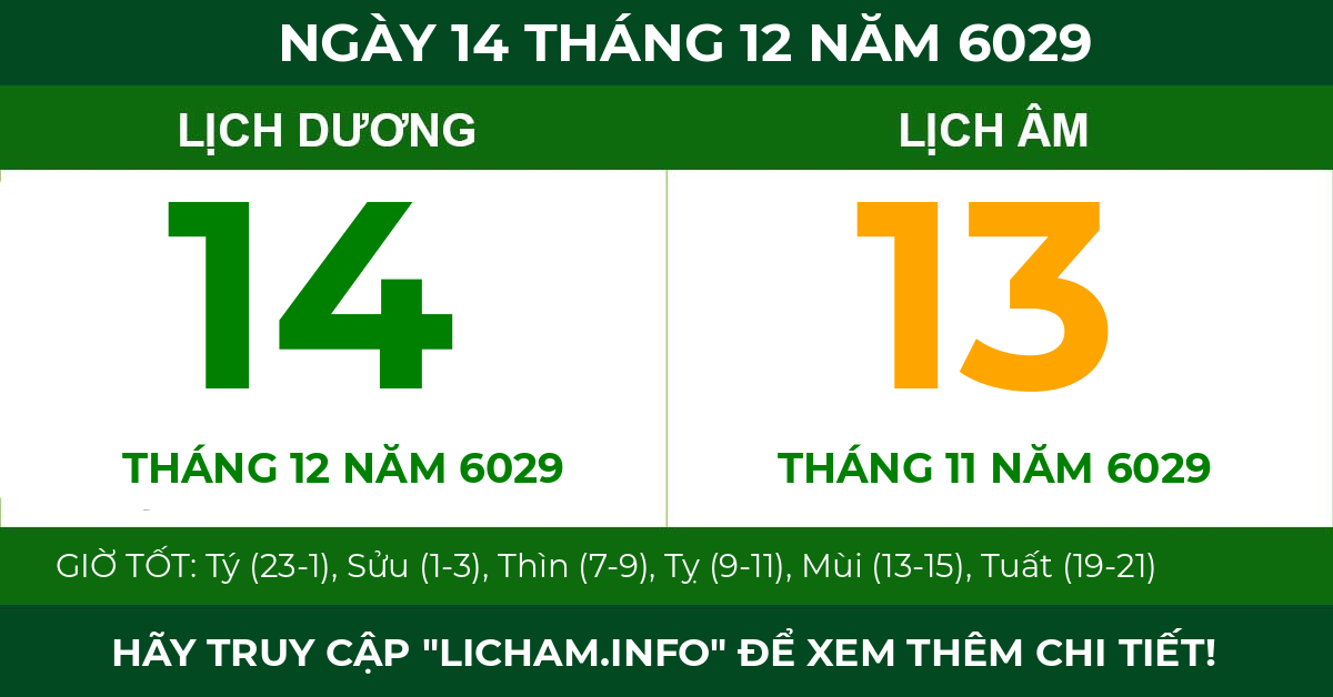 lịch âm ngày 14 tháng 12 năm 6029