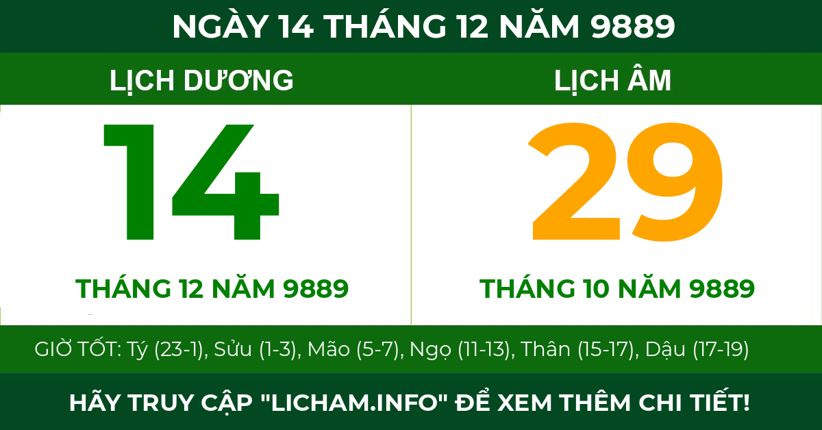 lịch âm ngày 14 tháng 12 năm 9889