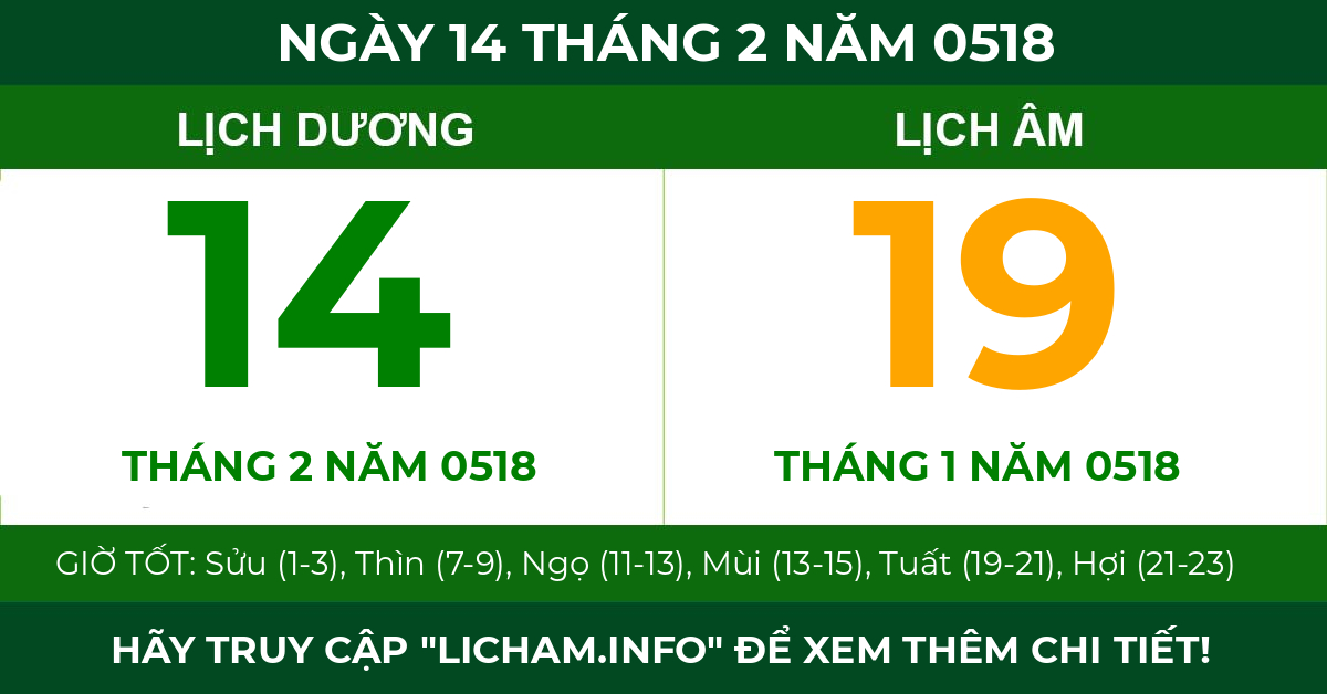 lịch âm ngày 14 tháng 2 năm 0518