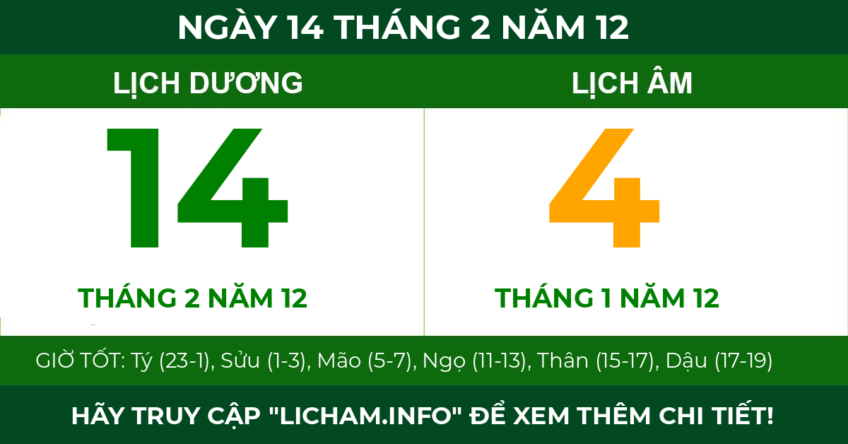 lịch âm ngày 14 tháng 2 năm 12