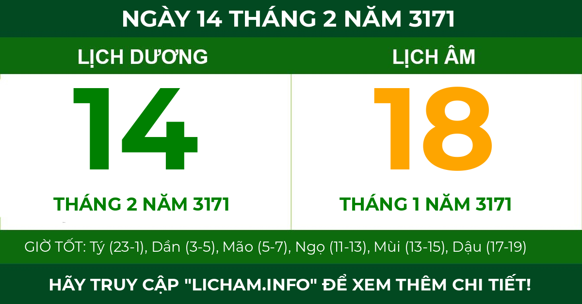 lịch âm ngày 14 tháng 2 năm 3171