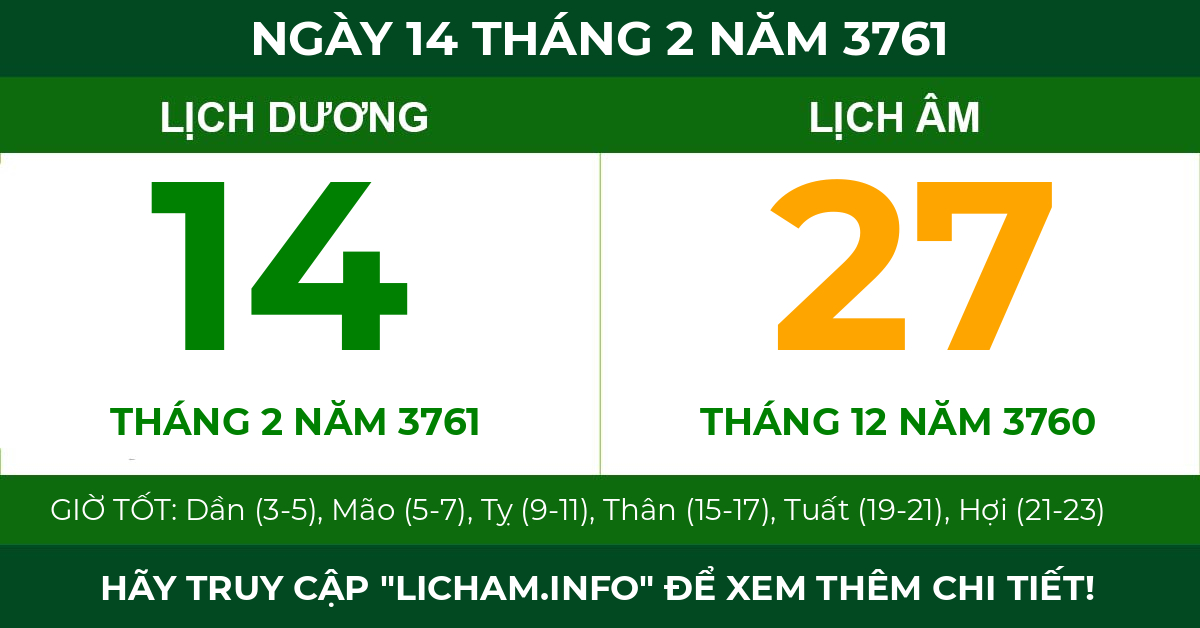 lịch âm ngày 14 tháng 2 năm 3761