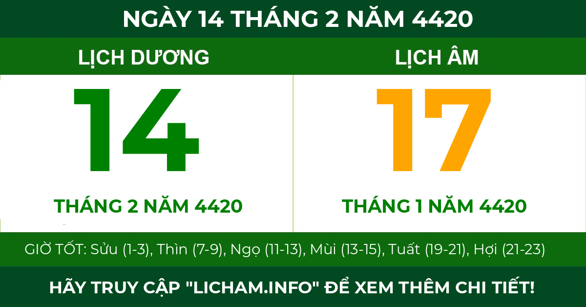 lịch âm ngày 14 tháng 2 năm 4420