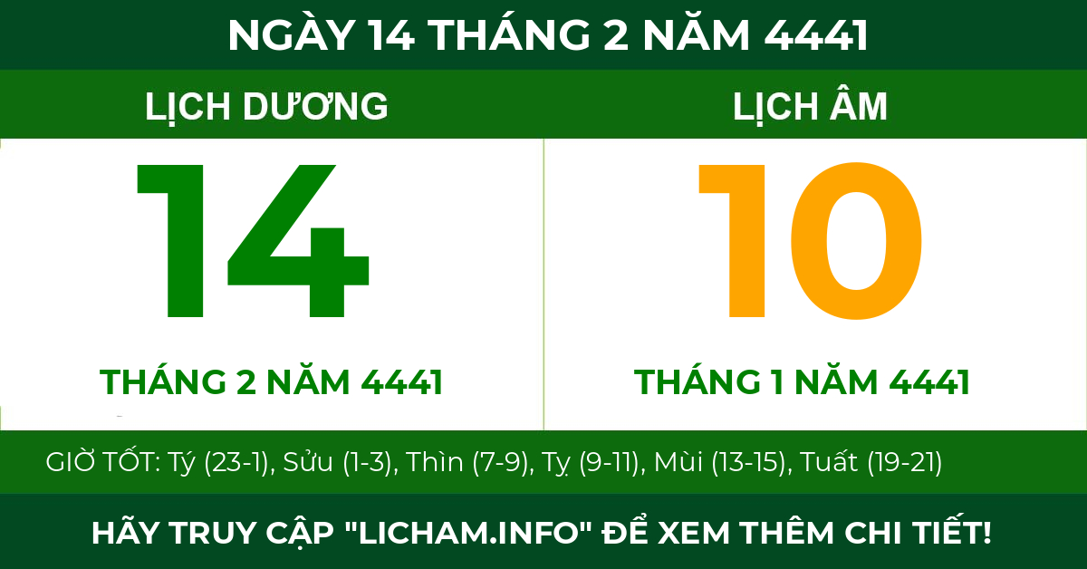 lịch âm ngày 14 tháng 2 năm 4441