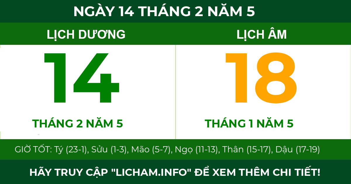 lịch âm ngày 14 tháng 2 năm 5