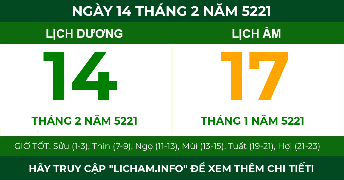 lịch âm ngày 14 tháng 2 năm 5221