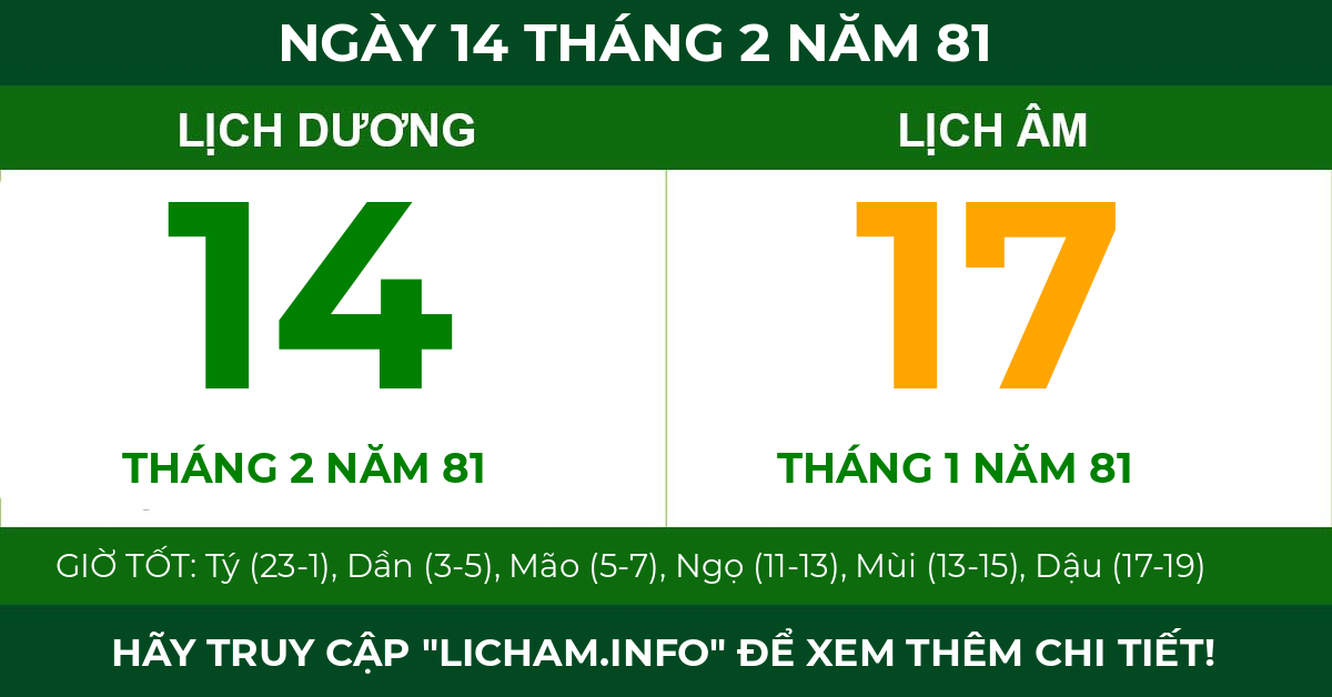 lịch âm ngày 14 tháng 2 năm 81