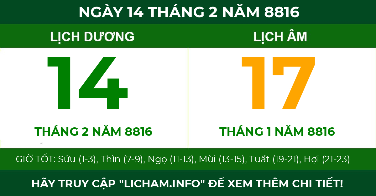 lịch âm ngày 14 tháng 2 năm 8816