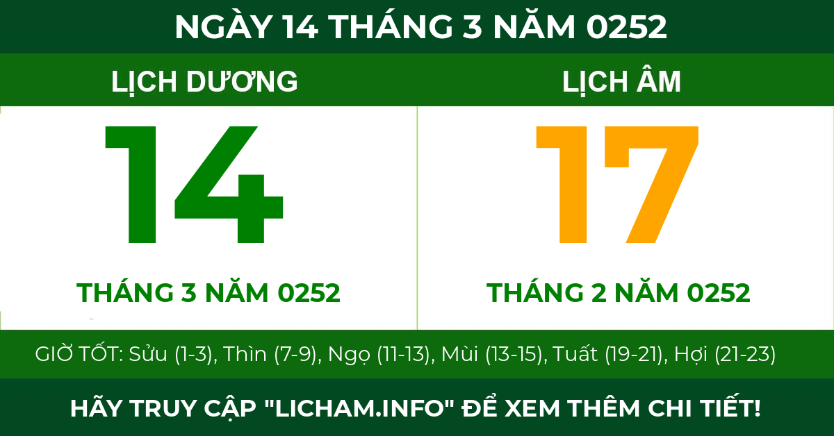 lịch âm ngày 14 tháng 3 năm 0252