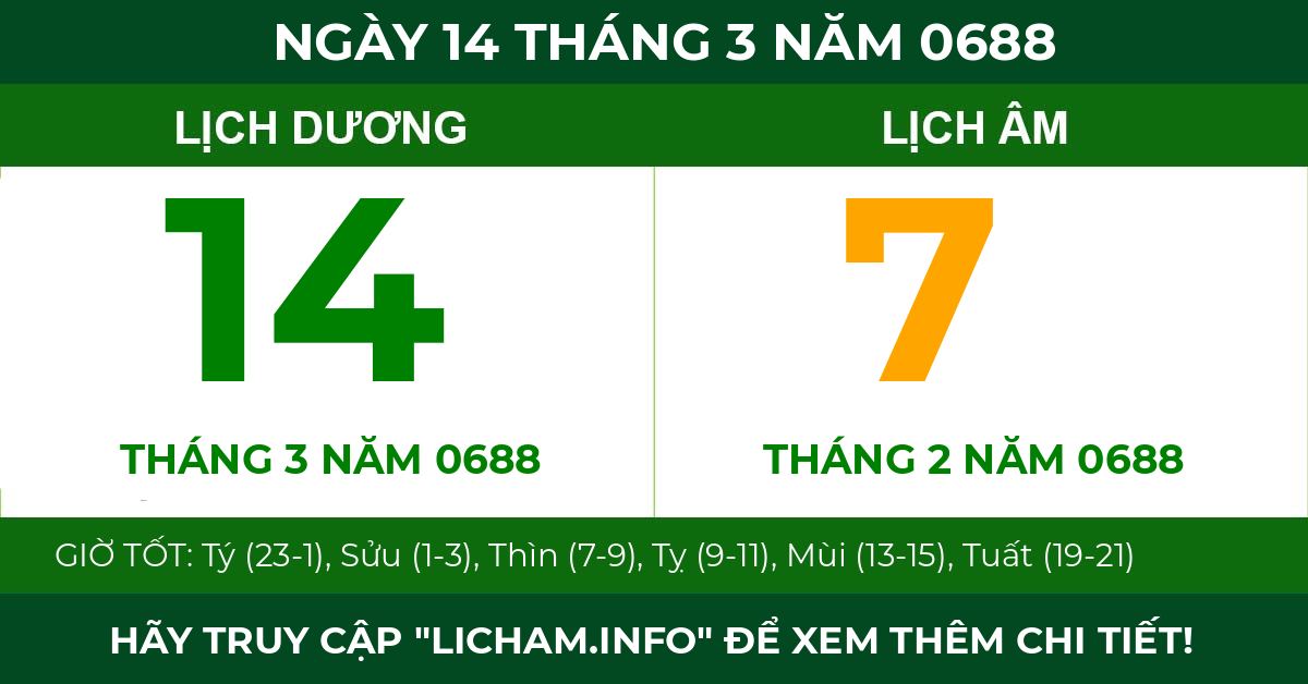 lịch âm ngày 14 tháng 3 năm 0688