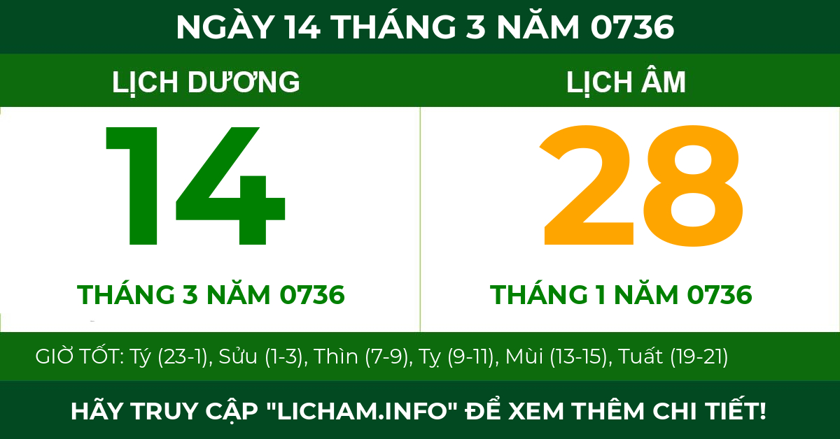 lịch âm ngày 14 tháng 3 năm 0736