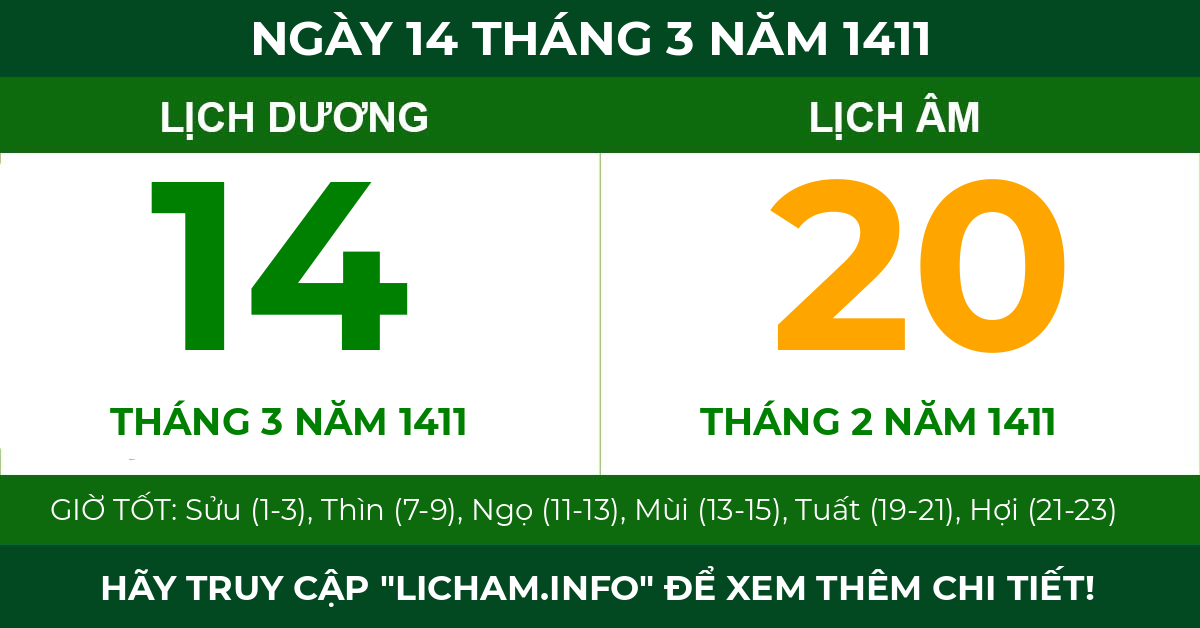 lịch âm ngày 14 tháng 3 năm 1411