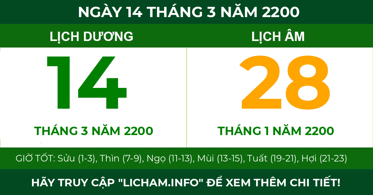 lịch âm ngày 14 tháng 3 năm 2200