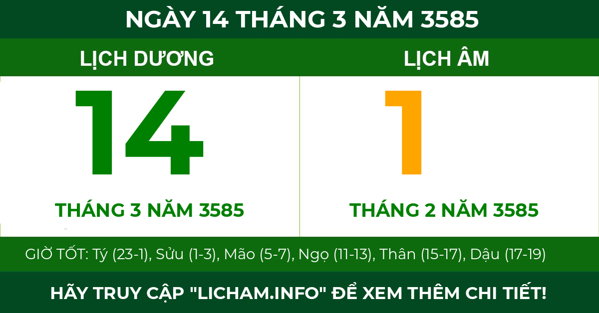 lịch âm ngày 14 tháng 3 năm 3585