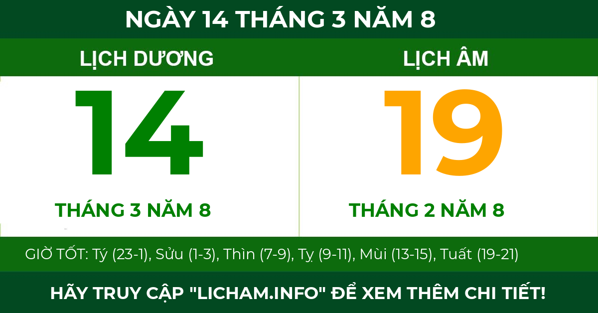 lịch âm ngày 14 tháng 3 năm 8