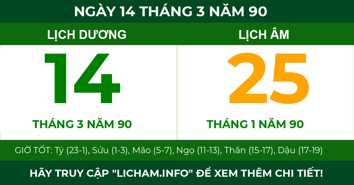 lịch âm ngày 14 tháng 3 năm 90