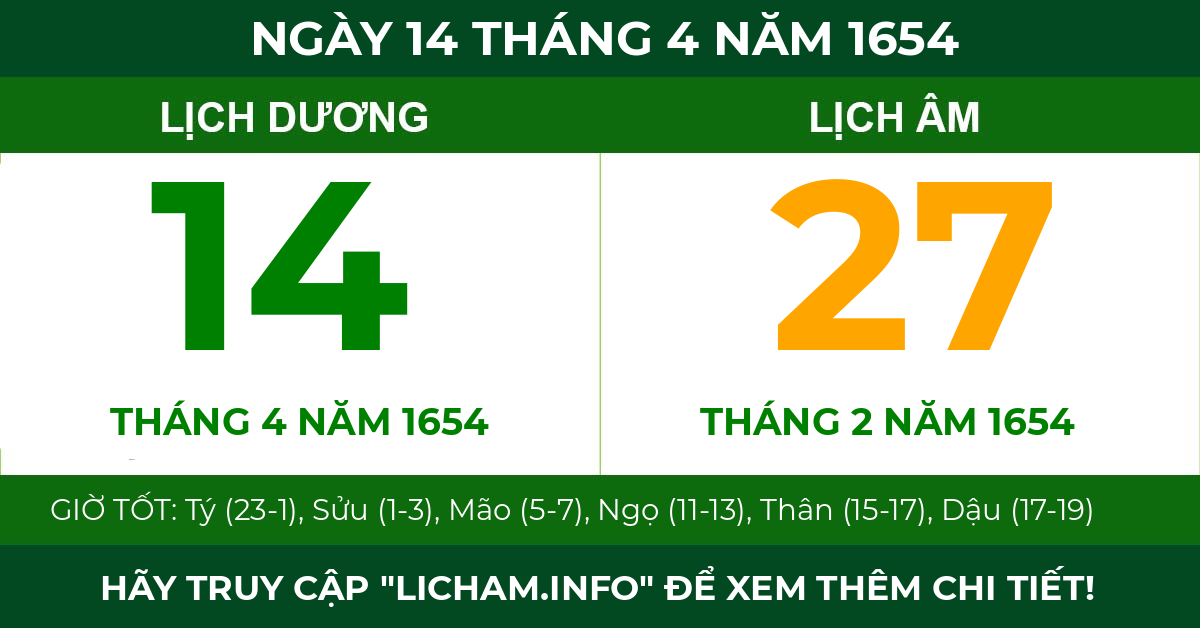 lịch âm ngày 14 tháng 4 năm 1654