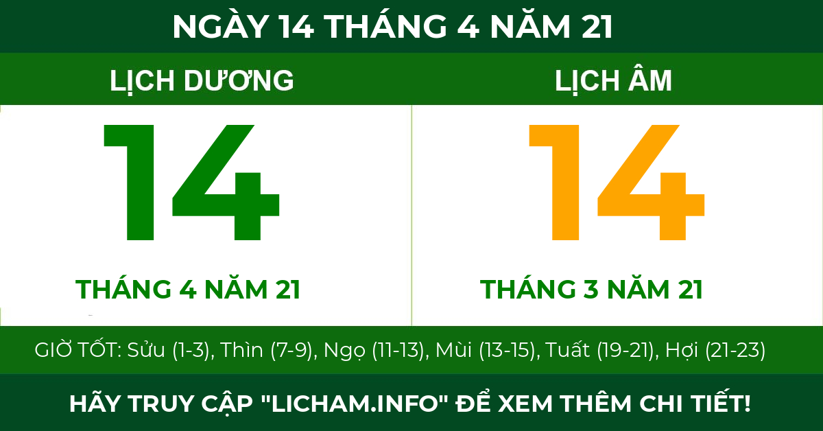 lịch âm ngày 14 tháng 4 năm 21