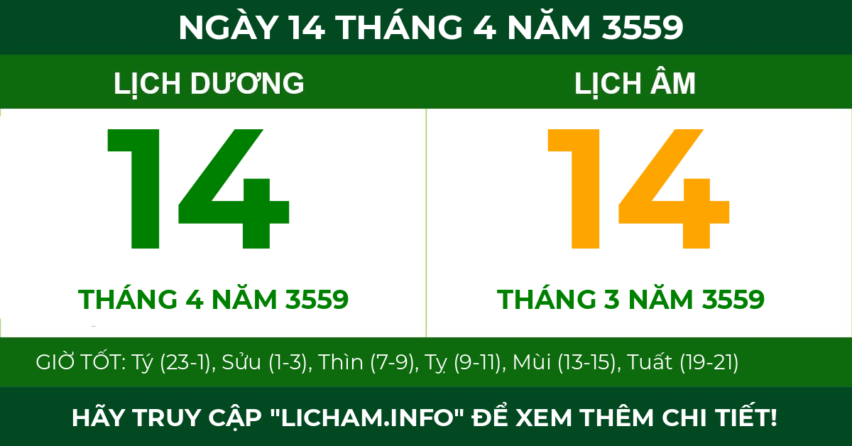 lịch âm ngày 14 tháng 4 năm 3559