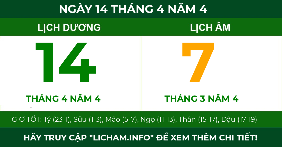 lịch âm ngày 14 tháng 4 năm 4