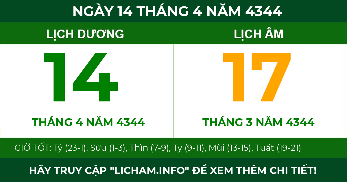 lịch âm ngày 14 tháng 4 năm 4344