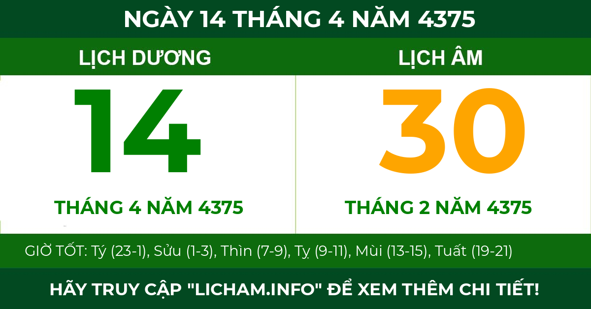 lịch âm ngày 14 tháng 4 năm 4375
