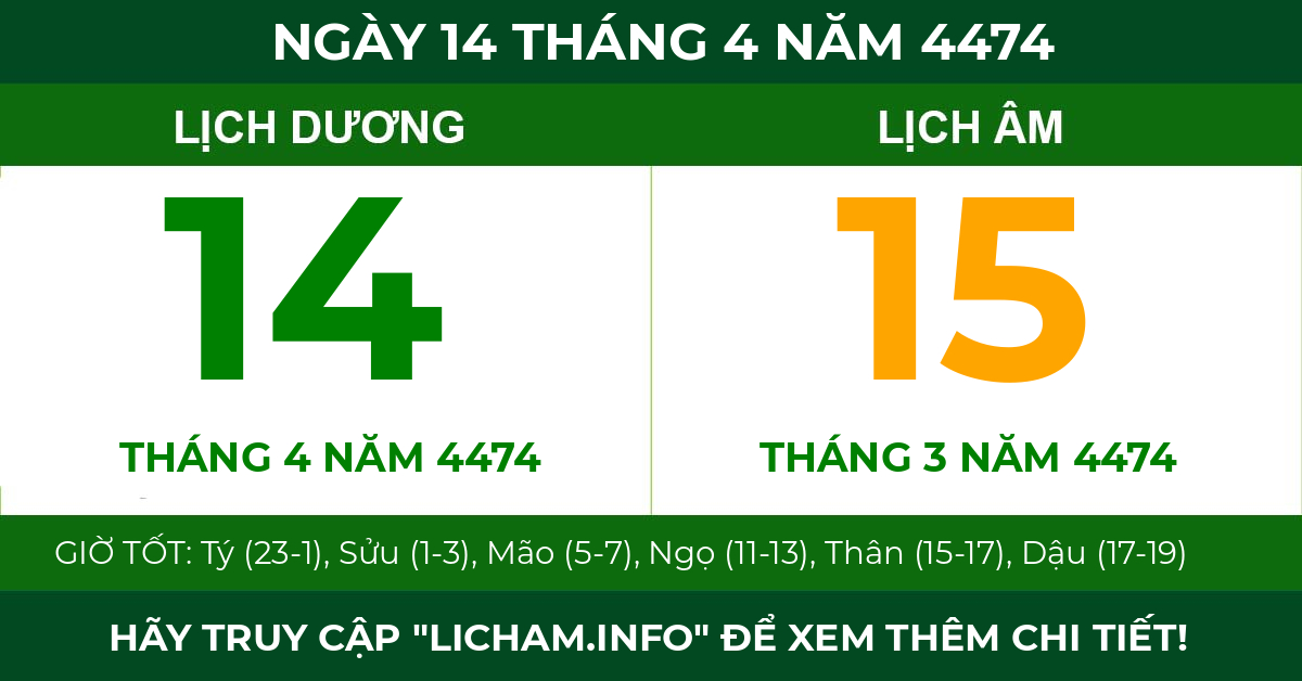 lịch âm ngày 14 tháng 4 năm 4474
