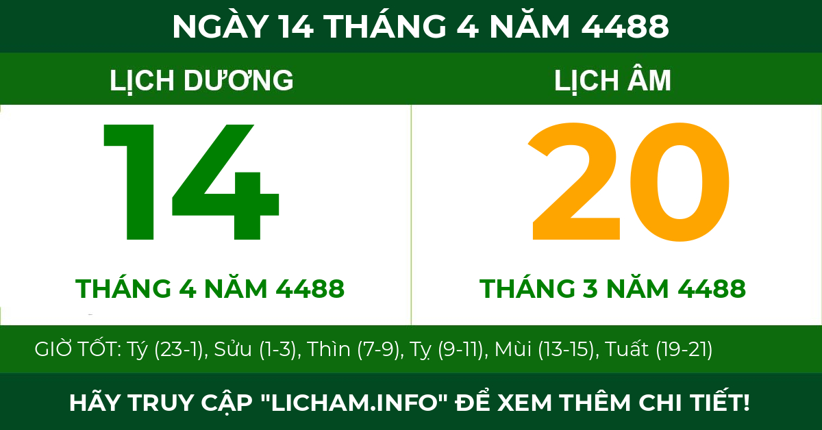 lịch âm ngày 14 tháng 4 năm 4488
