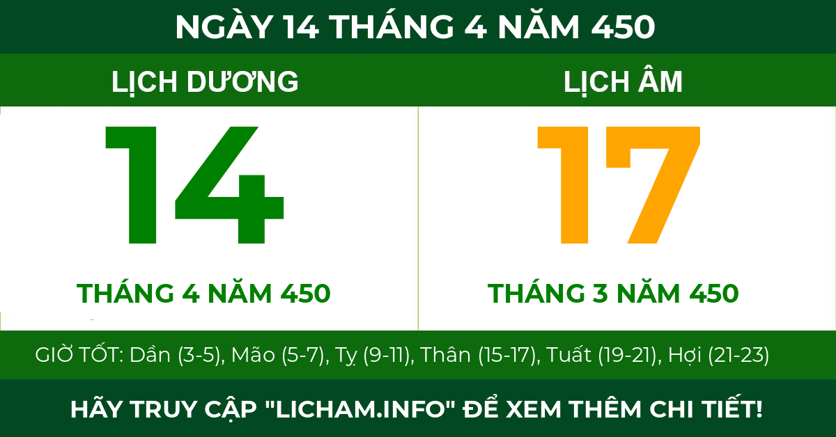 lịch âm ngày 14 tháng 4 năm 450