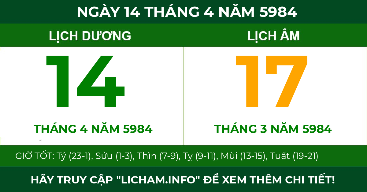lịch âm ngày 14 tháng 4 năm 5984