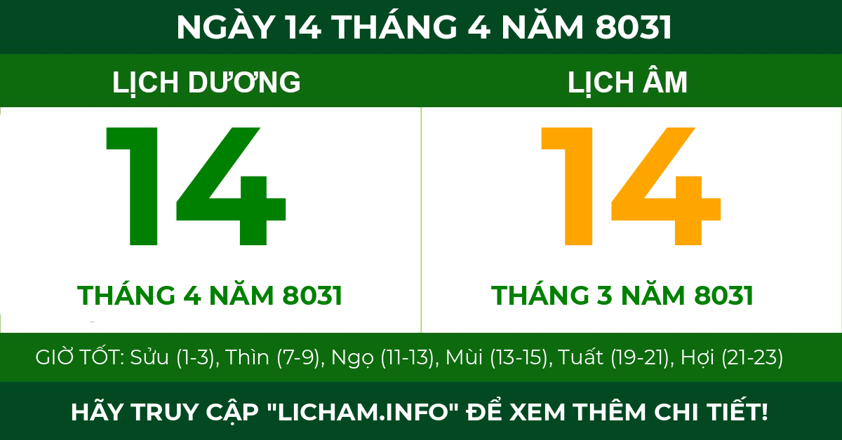 lịch âm ngày 14 tháng 4 năm 8031