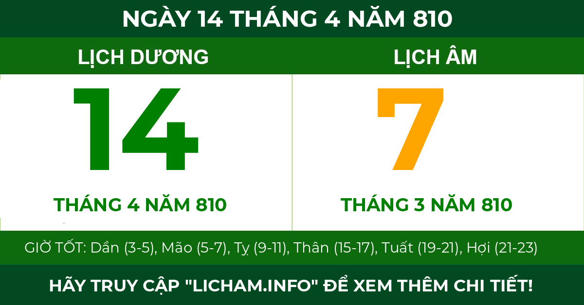 lịch âm ngày 14 tháng 4 năm 810