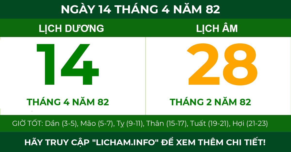 lịch âm ngày 14 tháng 4 năm 82