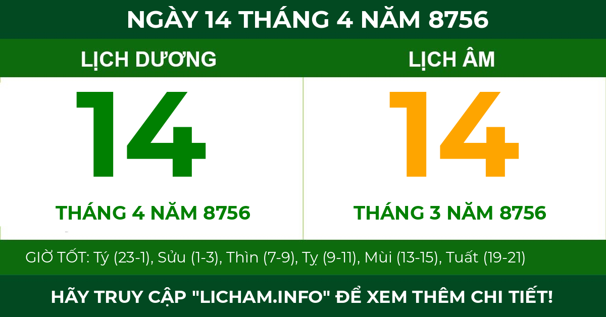 lịch âm ngày 14 tháng 4 năm 8756
