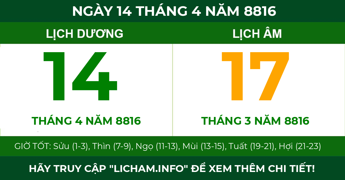lịch âm ngày 14 tháng 4 năm 8816