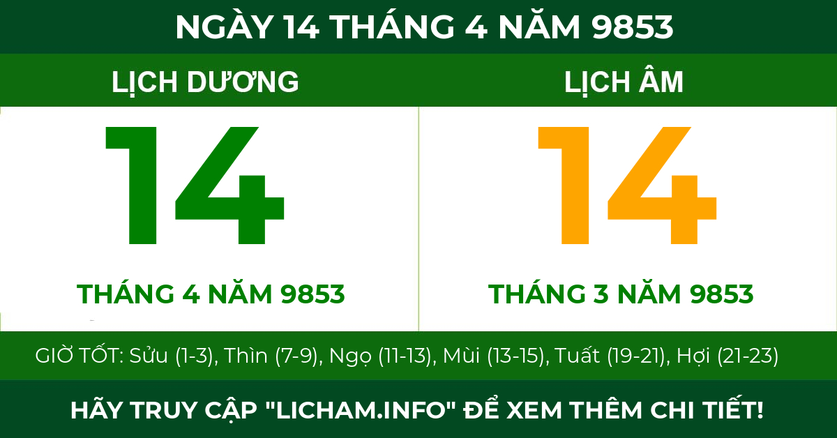 lịch âm ngày 14 tháng 4 năm 9853