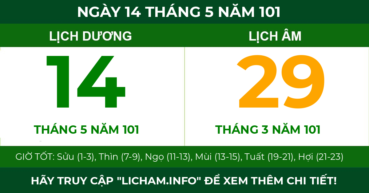 lịch âm ngày 14 tháng 5 năm 101
