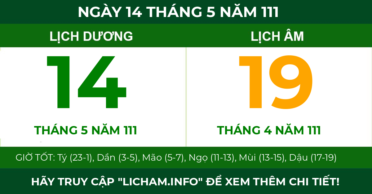 lịch âm ngày 14 tháng 5 năm 111