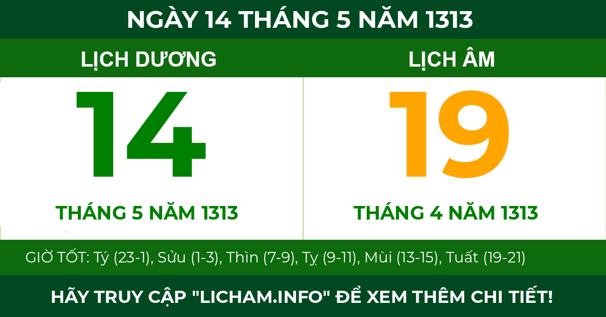 lịch âm ngày 14 tháng 5 năm 1313