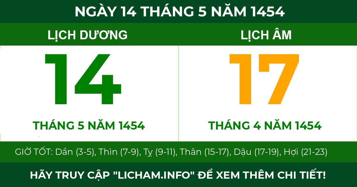 lịch âm ngày 14 tháng 5 năm 1454