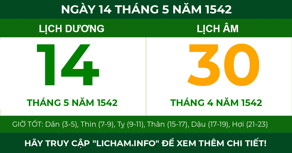 lịch âm ngày 14 tháng 5 năm 1542