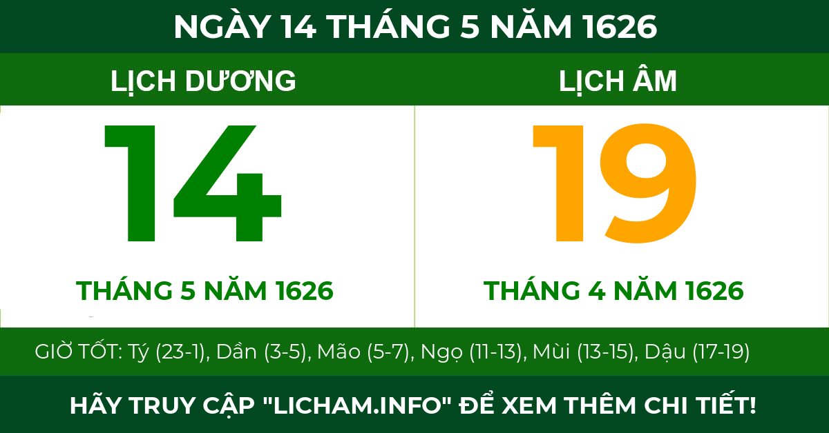 lịch âm ngày 14 tháng 5 năm 1626