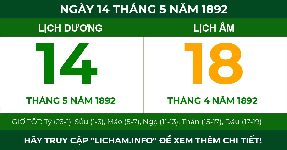 lịch âm ngày 14 tháng 5 năm 1892