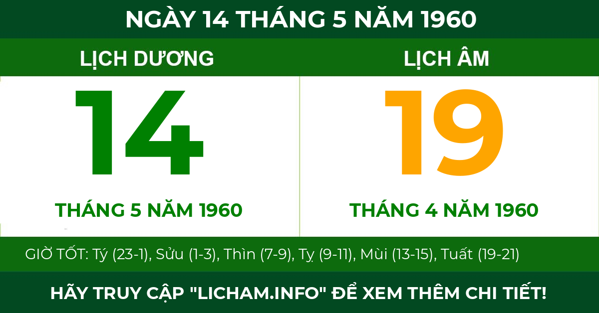 lịch âm ngày 14 tháng 5 năm 1960