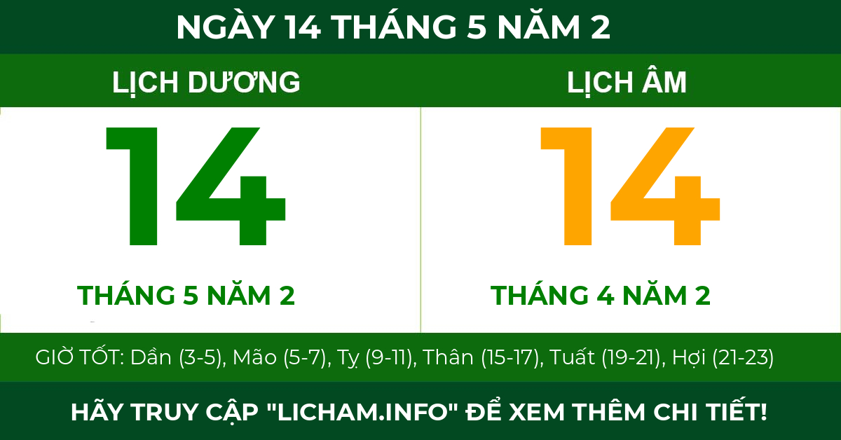 lịch âm ngày 14 tháng 5 năm 2