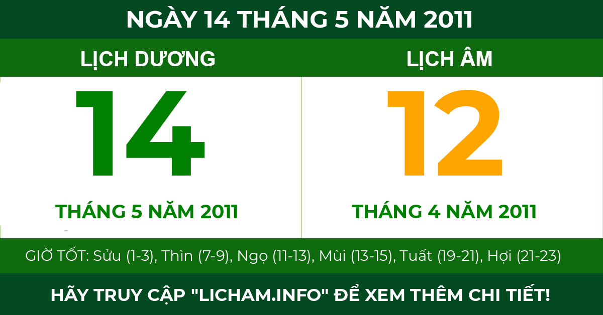 lịch âm ngày 14 tháng 5 năm 2011