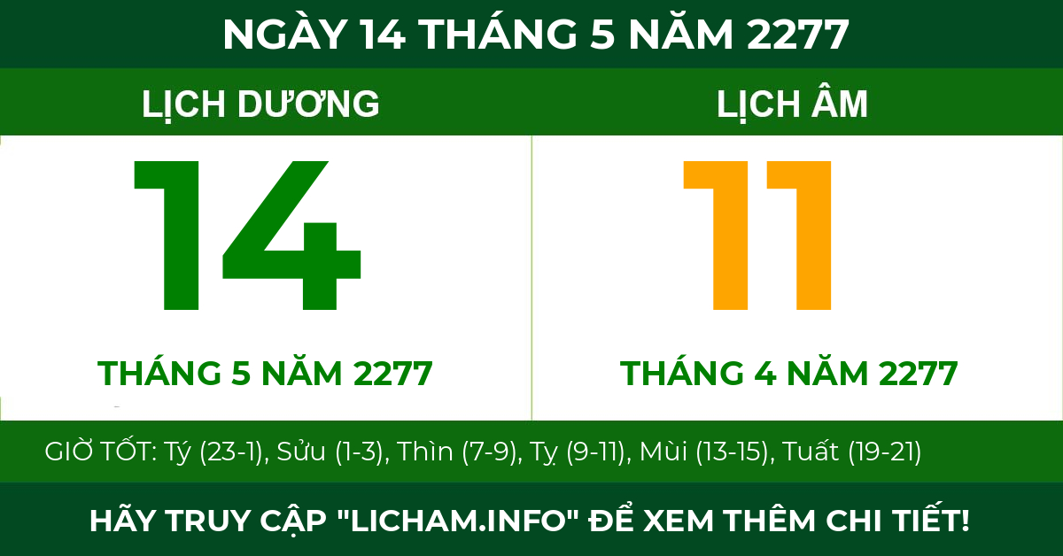 lịch âm ngày 14 tháng 5 năm 2277